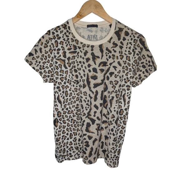 ATM Anthony Thomas Melillo Leopard Print Mixed School Boy Crew T-shirt - Picture 3 of 8